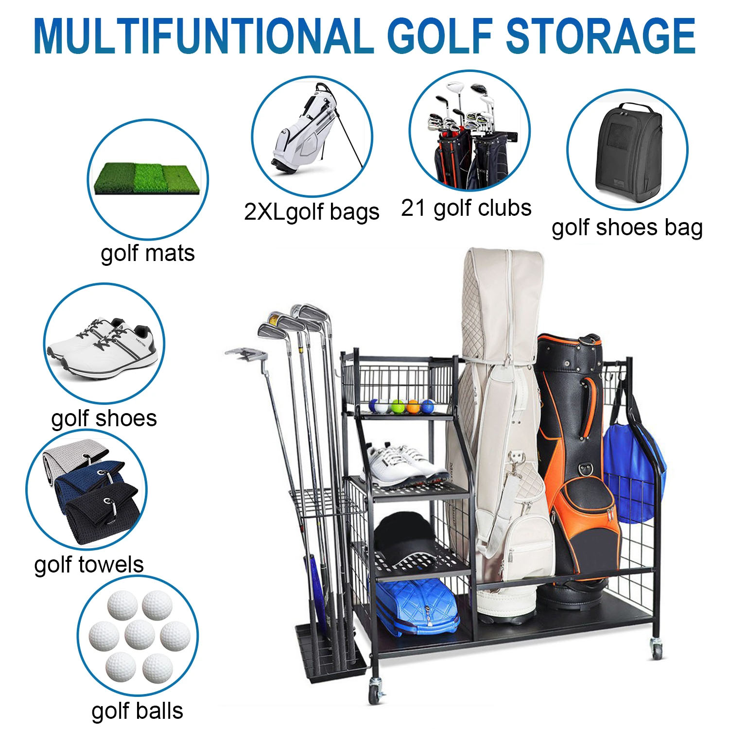Golf Bag Storage Garage Organi - Golf Equipment Garage Organizer avaliação e preço