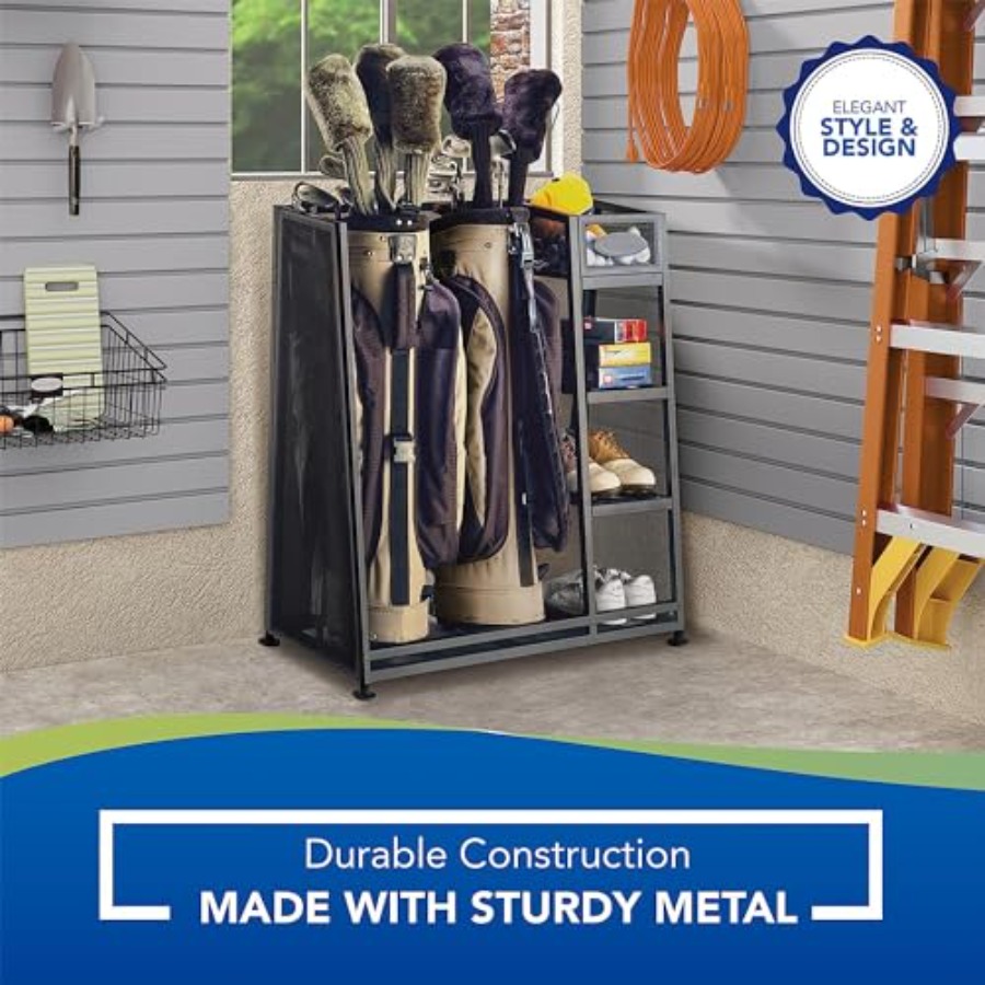 Heavy-duty metal golf bag and  - Golf Equipment Garage Organizer avaliação e preço