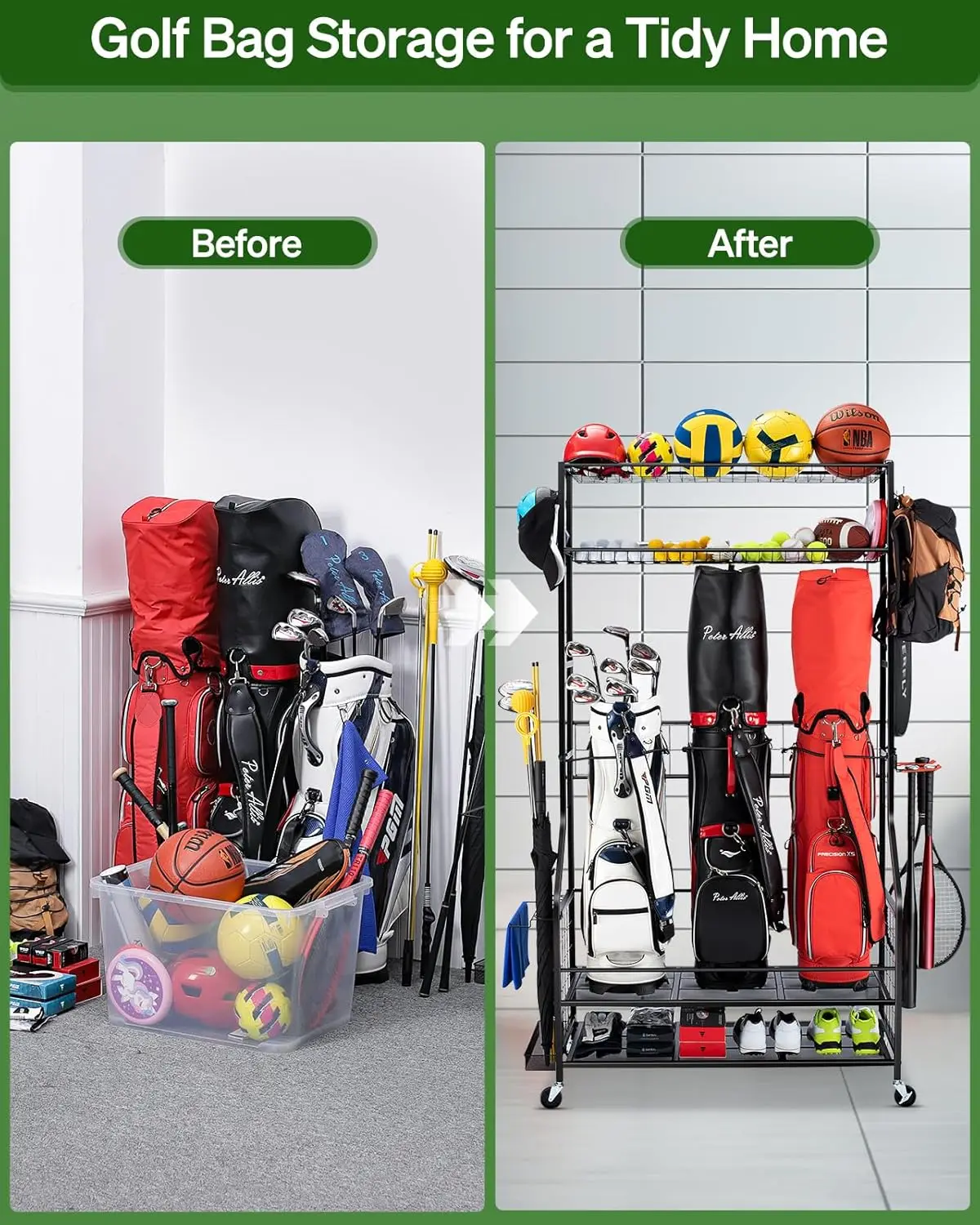 Golf Bag Storage Garage Organi - Golf Equipment Garage Organizer avaliação e preço