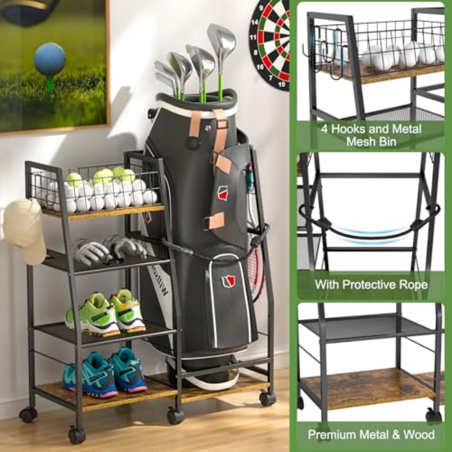 Golf Bag Garage Storage Rack w - Golf Equipment Garage Organizer avaliação e preço